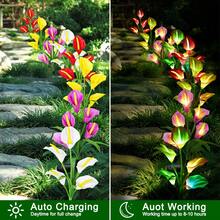 10 PCS 5-Head Calla Lily Solar Lights, Outdoor, Garden, Pathway Decor, Illumination (White, Red, Purple, Blue, Yellow) - 5頭馬蹄蓮 - 查看 3