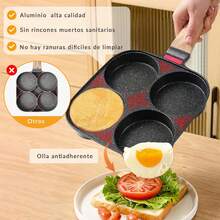 Sartén Multifuncional de Cuatro Agujeros, Sartén Antiadherente de Cuatro Agujeros para Hamburguesas (Negro) con Tapa de Vidrio, Sartén de Aluminio con Cepillo y Espátula de Silicona - blanco - Ver 10
