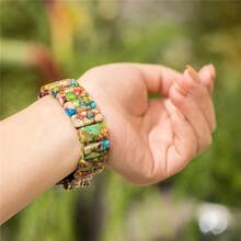 [Natural Stone Beaded Bracelet] Watch Handmade Natural Stone Beaded Bracelet - Vintage Elastic Solo Loop Strap With Jewelry Clasp - Colorful Marbled & Gemstone Design For Series 9/8/7/6/5/4/3/2/1 SE/Ultra, 41/40/37/42/44/45