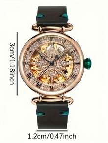 Women's Starry Series Fashion Mechanical Watch, Scratch-Resistant Hollow Dial, High-Quality Leather Strap, Ideal Gift