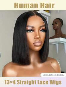 [Păr Virgin Brazilian | Păr Uman] Decorațiuni de Crăciun Perucă Bob fără Lipici 8-16inch Păr Uman Pre-Tuns | Perucă Bob cu Dantelă Frontală 13x4 | Păr Uman Virgin Brazilian, Densitate 180%, Bob Drept Scurt, Culoare Naturală, Peruci Transparente cu Dantelă Frontală, Păr Uman Pre-Smuls, Peruci cu Dantelă Frontală smulse pentru Femei, Densitate 180%, Fără Lipici, Real Wear And Go, Reducere Peruci Bob Scurte, Păr Uman, Potrivite ca și Cadou de Crăciun pentru Femei (6-16inch) - Natural și negru - Vizualizare 2