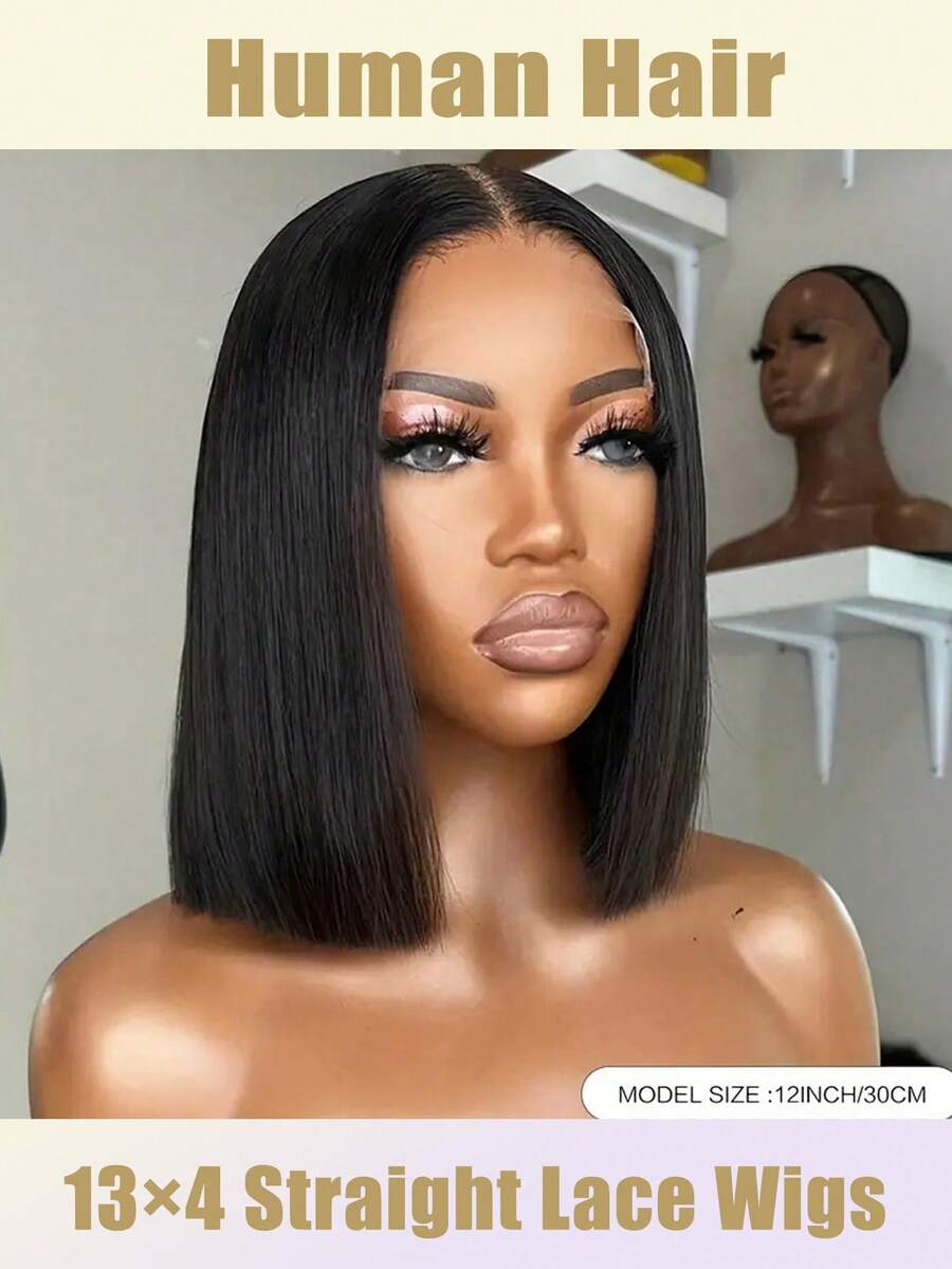 [Păr Virgin Brazilian | Păr Uman] Decorațiuni de Crăciun Perucă Bob fără Lipici 8-16inch Păr Uman Pre-Tuns | Perucă Bob cu Dantelă Frontală 13x4 | Păr Uman Virgin Brazilian, Densitate 180%, Bob Drept Scurt, Culoare Naturală, Peruci Transparente cu Dantelă Frontală, Păr Uman Pre-Smuls, Peruci cu Dantelă Frontală smulse pentru Femei, Densitate 180%, Fără Lipici, Real Wear And Go, Reducere Peruci Bob Scurte, Păr Uman, Potrivite ca și Cadou de Crăciun pentru Femei (6-16inch)