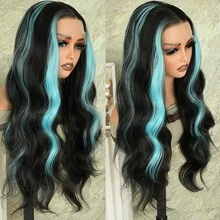 13X4 Free Part Black Green Highlights Body Wave Lace Front Wigs Pre Plucked Soft Long Wavy Hair Wigs Heat Resistant Wave Wigs Glueless Christmas Wig Long Wavy Synthetic Lace Front Wigs For Women Perfect For Daily Wear & Parties - 強調 - 查看 5