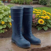 HISEA Men's Rain Boots PVC Rubber Boots, Waterproof Garden Fishing Outdoor Work Boots, Durable Slip Resistant Knee Boots For Agriculture And Industrial Working - 藏蓝色 - 查看 2