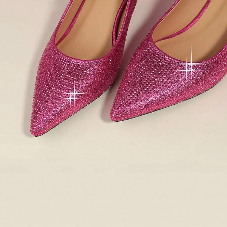 Women's Pumps Pointed Closed Toe Low Heels Dress Shoes For Work Business Office Wedding Casual 2.3 Inch-20256688 - Pink Rhinestone - View 7