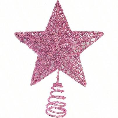 1 pieza Decoración de estrella de cinco puntas dorada en polvo para la parte superior del árbol de Navidad, adorno de estrella de cinco puntas brillante para el árbol de Navidad, decoraciones de sobremesa, adecuado para Navidad, decoraciones navideñas, decoración navideña hueca para el hogar, decoración de árbol de Navidad, decoración de Día de San Valentín, decoración de estrella brillante en forma de árbol, decoración del hogar, decoraciones navideñas, decoraciones rústicas para el hogar