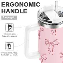 1pc 40oz Stainless Steel Insulated Travel Tumbler With Handle, Keeps Drinks Hot & Cold, Perfect For Hiking & Office Use - 粉色 - 查看 8