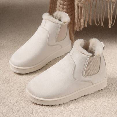 2024 Plus Size Autumn/Winter Warm Fleece Snow Boots, Anti-Slip Versatile Flat Thick Bottom Comfortable Slip-On Boots (Run Small By 1 Size)