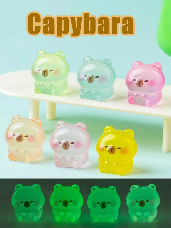 6/24/48pcs-Capybara Glow In The Dark Mini Capybara Resin Figurines Luminous Mini Toy Gifts Desktop Tabletop Outdoor Craft Decor For Garden Accessories Car,Back To School Halloween Christmas Birthday Baby Shower New Year Gift, Christmas Stocking Gift Bag Filler,Kids