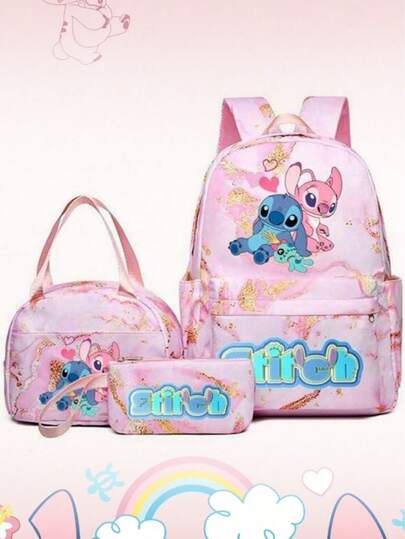 Sac à crayon, sac à dos et sac à bandoulière imprimés en 3D avec motif Stitch et ciel étoilé. Ensemble de 3 pièces pour les enfants, idéal pour l'école, les voyages, Noël. Grand organiseur de maquillage multifonctionnel pour rouge à lèvres, pinceaux, soins de la peau, téléphone portable, pièces de monnaie et petits articles, pour la maison, les cadeaux, les vacances et les festivals d'Halloween et de Noël.