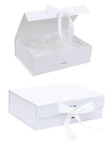 Cutie cadou pliabilă 1 buc/2 buc, cutie cadou albă cu capac, cutie cadou pliabilă cu panglică, design simplu, culoare solidă, potrivită pentru petreceri, ambalaj cadou de sărbători, potrivită pentru prietene, Ziua Îndrăgostiților, ambalaj cadou de ziua de naștere, Crăciun, cutie cadou de Crăciun, potrivită pentru orice ocazie, cutie cadou goală multifuncțională