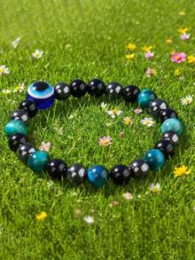 Protection Bracelet Women Men Couple Empath Black Onyx Green Tigers Eye Good Luck Bracelt String Beads Bangles Unisex Gifts For Husband Boyfriend Dad Grandpa Uncle