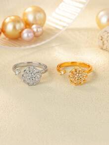 1PC Spinner Sunflower Rings For Women Stainless Steel Anti Anxiety Fidget Ring Wedding Jewelry Daily Wear Decoration