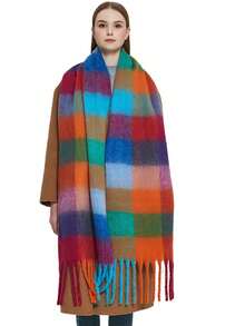 1 chiếc khăn choàng cổ kẻ caro tua rua dày mềm mại cỡ lớn mới 2025 dành cho nữ, cỡ lớn và ấm áp, thích hợp mặc vào mùa thu/đông để mặc váy - Nhiều màu - Xem 12