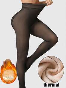 220g/80g Thick Tights, Warm Leggings For Women, Winter Thermal Lined Opaque Pantyhose, High Waist Elastic Skinny Sexy Semi-Sheer Tights, 220g Leggings - Multicolor - View 3