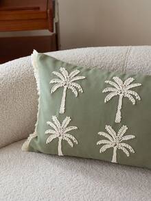 1 件绿色刺绣椰子树装饰抱枕套，适合室内装饰，四季皆宜，不含枕芯 - 綠色 - 查看 6