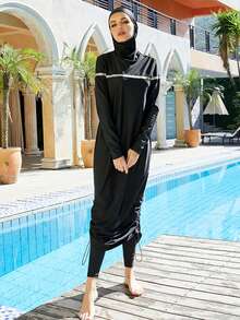 VFJ Burkini Muslim Swimsuits For Women Modest Islamic Swimwear Long Sleeve Full Cover 3PCS Set Beachwear With Cap