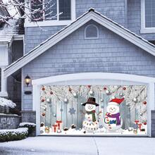 1 pièce Bannière de porte de garage de décoration de Noël - Fond d'écran de bonhomme de neige d'hiver enneigé et flocon de neige cadeau pour décoration intérieure et extérieure de la maison, du jardin, fournitures de fête
