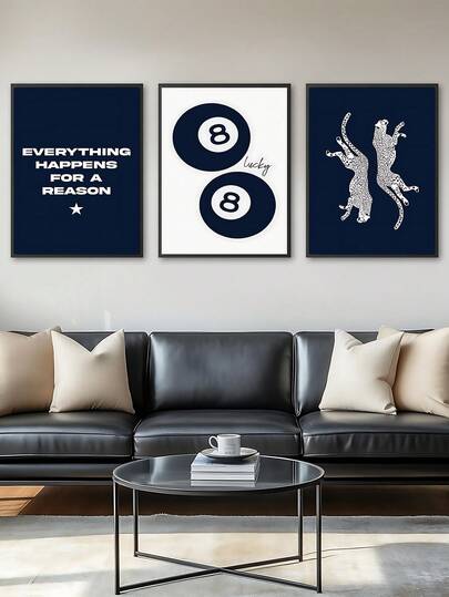3 piezas Vintage Azul Marino Leopardo Impresión Arte de Pared, Impresión de Lienzo de Estampado de Guepardo, Póster Divertido de Bola 8 Suerte, Arte Estético Y2K, Decoración de Dormitorio, Decoración de Sala de Estar, Decoración de Oficina, Decoración de Dormitorio, Arte de Pared, Decoración de Pared, Decoración del Hogar, Decoración de Habitación, Arte de Lienzo, Póster, Arte de Pared Enmarcado, Opciones de Marco