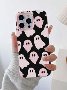 1pc Cute Pink Ghost Design Jelly Pudding Waterproof Shockproof Anti-Slip TPU 2-In-1 Soft Phone Case Cover Compatible With Apple Phones Anti-Fall Scratch Resistant - Multicolor - View 3