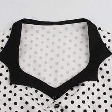 Elegant Heart Neck Polka Dot Short Sleeve A Line Dress For Women Vintage Style Fitted Waist Knee Length Flared Hem - 黑與白 - 查看 7