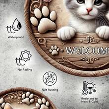 1pc Vintage Round Metal Welcome Sign - 2D Flat Wall Art With Cute Cat & Floral Design, Suitable For Indoor/Outdoor Use, Country Home Decor, Perfect Gift, Fits Home, Cafe, Apartment, Restaurant, Living Room, Outdoor Decor, Cafe Decor, Farmhouse Style, Durable Metal Plaque, 2D Flat - Multicolor - View 6