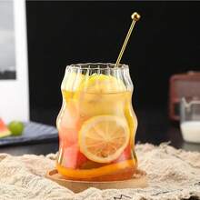 1/4pc Transparent Wave Texture Glass Drinking Cup, Modern Style Ripple Design Glass, For Iced Coffee, Tea, Milk And Cocktails, Suitable For Home And Party Use, Lead-Free Glassware, Comfortable To Hold, Very Suitable For Cold Drinks - Clear - View 1