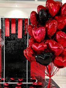 18英寸黑红心形气球，5/10/20个装心形铝箔气球，黑红生日装饰，爱心气球，情人节气球，适用于生日派对、婚礼、情人节装饰 - 黑加紅 - 查看 6