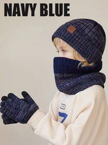 4 Stücke Kinder Mütze, Schal, Handschuhe 3 Stücke Set, große Kinder Winter warm thermisch gefütterte gestrickte Beanie Mütze, geeignet für Outdoor-Aktivitäten, Reisen, Skifahren, Schule, Radfahren - 1PC - Übersicht 3