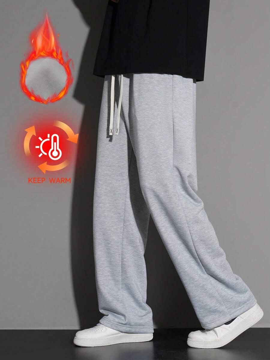 1pc 男士抽绳腰宽松阔腿休闲运动裤，秋冬 - 淺灰色 - 查看 1