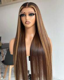 Honey Blonde Lace Front Wig Straight Human Hair 13x4 HD Transparent 4/27 Highlight Ombre Lace Front Wigs Human Hair Pre Plucked With Baby Hair 200% Density 5x5 Glueless Human Hair Wigs For Women - SP4/27 - 查看 2