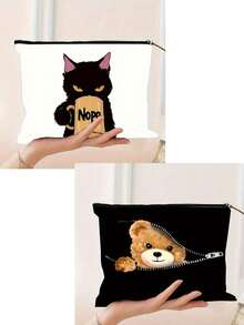 2 piezas, Bolsa de maquillaje con estampado de oso de peluche y gato negro, bolsa de cosméticos con cremallera y bolsa de aseo con estilo gótico oscuro de la academia, bolsa reutilizable para medicamentos con tema lindo, bolsa para lápices, bolsa de almacenamiento, bolsa de viaje y maquillaje - para la escuela, decoración del hogar de verano, bolsa para bocadillos - 9 pulgadas * 6 pulgadas Bolsa de maquillaje, neceser, bolsa de cosméticos, bolsa de lavado, artículos esenciales de viaje, artículos esenciales de vacaciones para hombres y mujeres