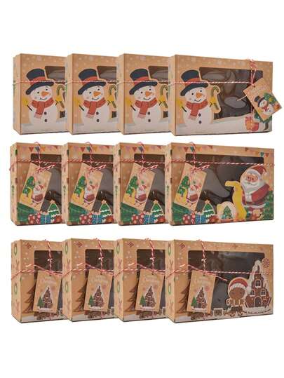 6/12 piezas, Caja de papel de Papá Noel, Caja de regalo de Navidad con etiqueta de regalo DIY, Caja de embalaje con ventana transparente, Regalos de fiesta, Decoraciones de Año Nuevo, Decoraciones navideñas, Suministros de fiesta