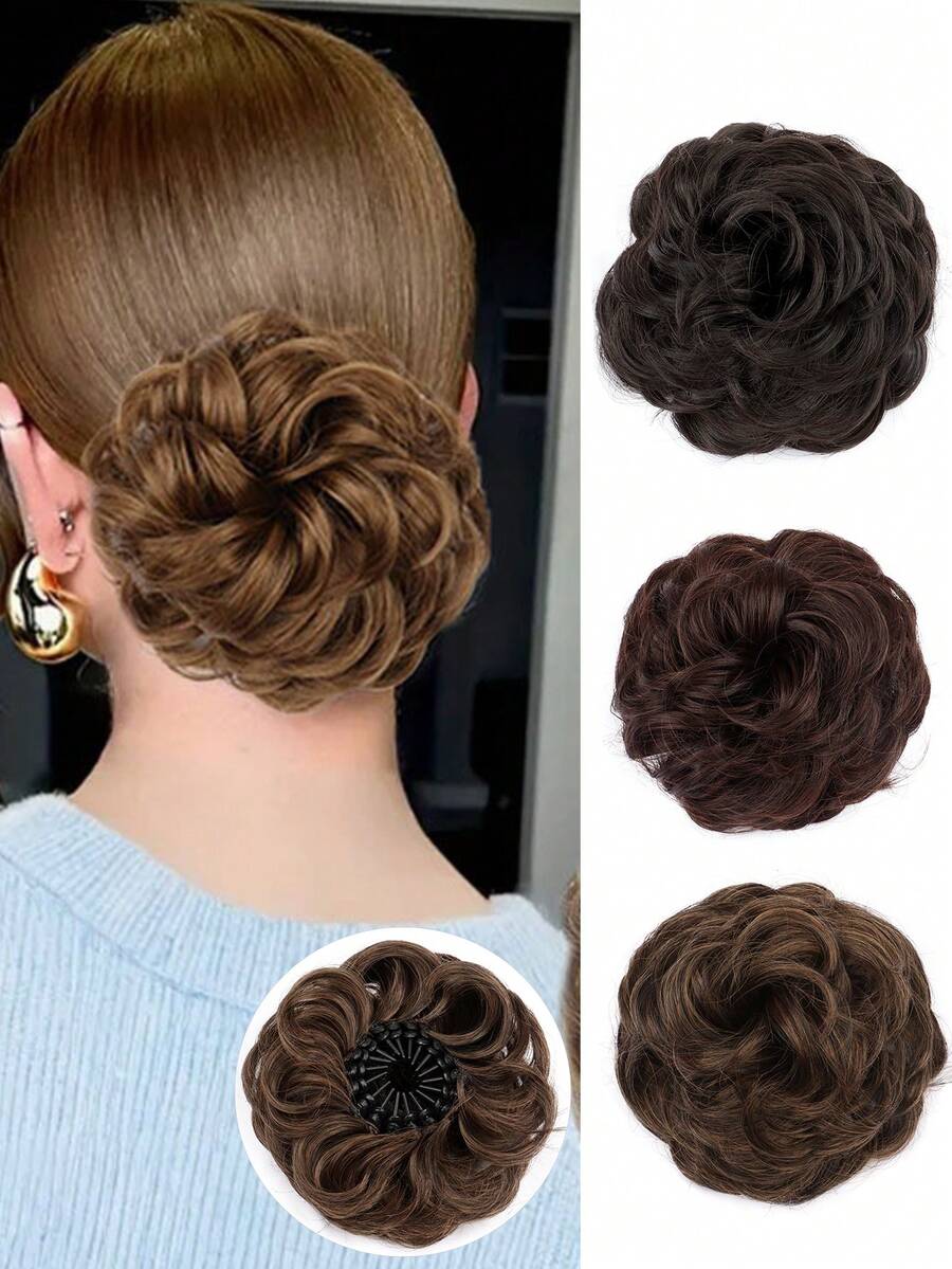 合成发髻接发凌乱卷发发圈新款假发合成发髻甜甜圈发髻女士发片 - 彩色 - 查看 1