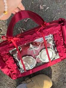 日系原宿新款时尚缎面蝴蝶结大容量Lta包，可放粒粒，可挂钥匙扣，可放明信片，可放公仔，可参加漫展，可参加派对，可送朋友，可单肩，可放徽章，可放镭射票，可搭配Lolita服饰，可送情人节礼物，可送圣诞礼物，可送生日礼物，时尚优雅淑女Lta包，史上最佳圣诞礼物 - 紅色 - 查看 9