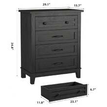 mteryoing Home 4 Dresser For Bedroom, 34.8" Tall Vertical Drawer Dresser With Large Storage, Freestanding Wooden Closet Chest For Bedroom, Living Room - 黑色 - 查看 4