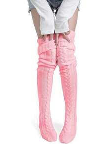 1 Đôi tất dệt kim dày cao đến đùi dành cho nữ, tất dài qua đầu gối, mùa thu/đông - trắng - Xem 3