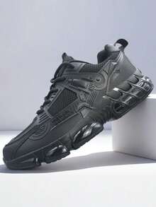 Men's Thick Sole Sneakers, Anti-Slip & Durable Low-Top Round Toe Lace-Up Sports Shoes, Soft & Comfortable Knit Mesh Breathable Casual Running Shoes For Young Men, Suitable For Campus, Daily Commute And Leisure