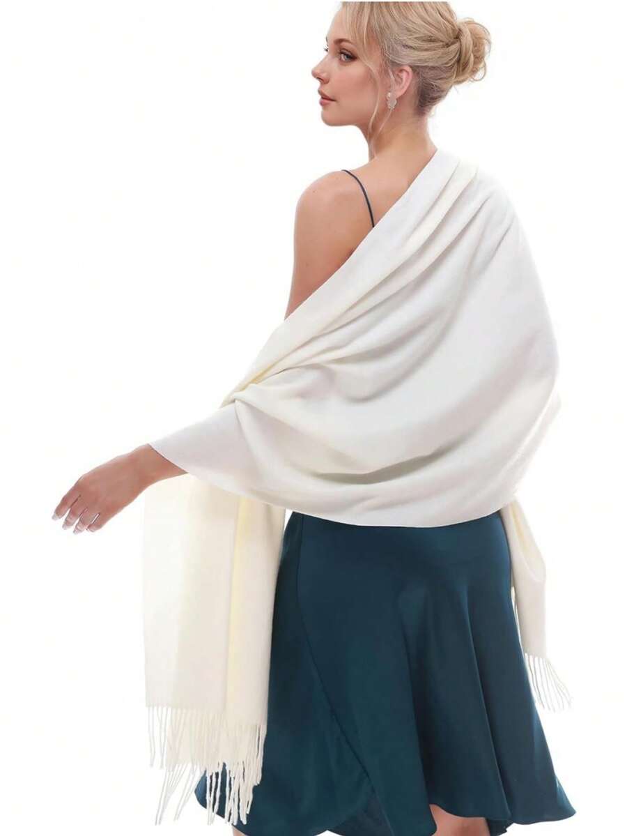 Klassischer Damen Einfarbiger Quasten Mode Warmer Schal, Einfarbiger Lässiger Süßer Eleganter Schicker Straßen Höfischer Geschäfts Party Polyester Weicher Schal, Geeignet für alle Jahreszeiten