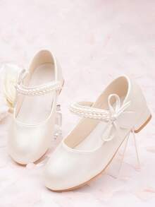 1 Pair Girls' Bow Design Elegant Mini High Heel Shoes, Suitable For Spring And Autumn
