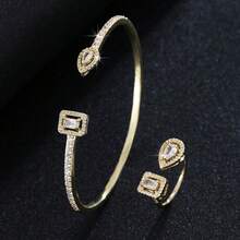 2pcs Fashionable & Elegant Zirconia Sparkling Hexagon Geometric Bracelet Set For Women, Suitable For Daily, Party, Banquet Wear