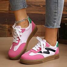 1 Pair Women's Spring/Autumn New German Training Shoes, Student Shoes, Waterproof Anti-Slip, Easy To Clean, Round Toe Low-Top Casual Shoes, Flat, Comfortable, Versatile, Colorblock Sporty Casual Sneakers, Fashionable All Season - Hot Pink - View 4