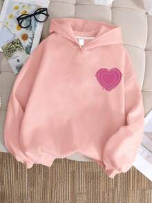 1pc Y2K Sweet Style Heart Print Teen Girl Sweatshirt, Soft And Comfortable, Casual Daily Wear - Pink - View 3