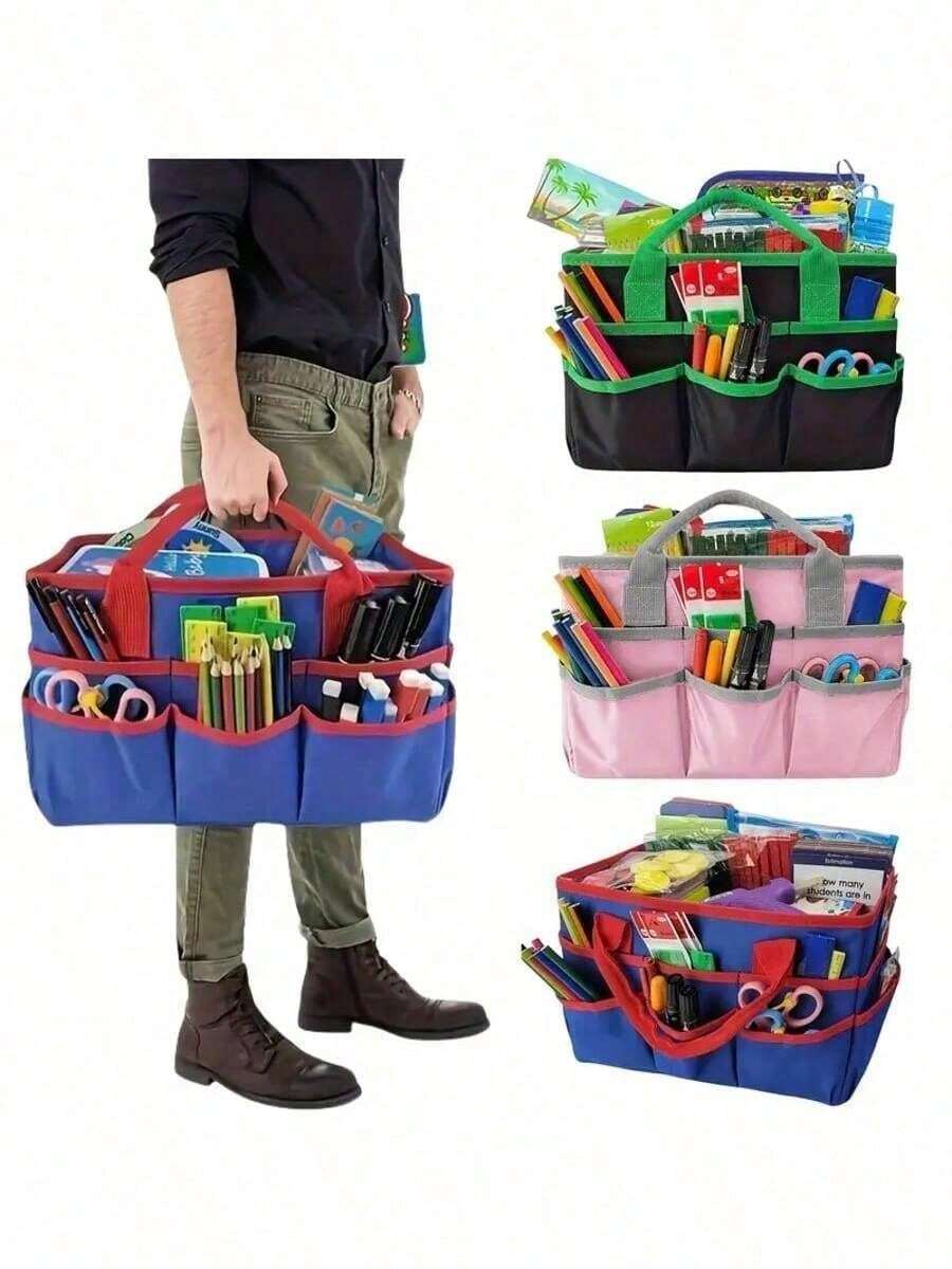 Large Capacity Craft & Sewing Organizer Tote - Expandable, Portable, Multi-Slot Handbag In Black/Blue/Purple