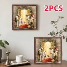 1 pièce/2 pièces Cadre photo en bois de scène de la Nativité, décorations de Noël, décoration de chambre, décoration de maison, décoration de chambre à coucher, décoration de salle de prière, décoration de table