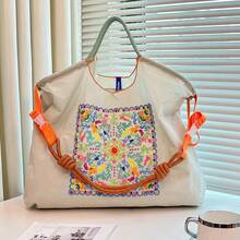 Bohemian Women's Shoulder Bag Embroidered Pattern Nylon Bag Large Capacity Cloth Bag Lightweight Foldable Storage Bag Commuter Bag Fashion Bag Travel Bag,Large-Capacity Handbags, Commuter Bags, Ladies' Bags