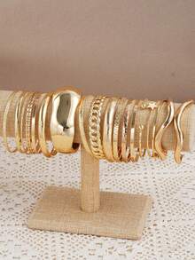 3-19 piezas Conjunto de brazaletes anchos de metal geométricos asimétricos exagerados de moda, adecuados para mujeres, unisex, parejas, uso diario, citas, bodas, fiestas, regalos de cumpleaños para amigos, novias, madres