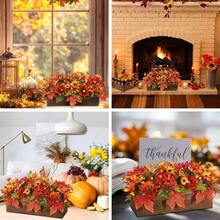 DFall Decor Floral Table Arrangement With Harvest Planter Wooden TrayFall Decorations Artificial Maple Leaf Autumn Table Centerpiece For Farmhouse Thanksgiving Shelf Kitchen Decor Fall10 - 落下 - 查看 6