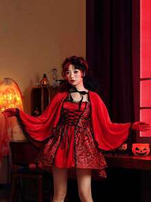 1 chiếc khăn choàng hóa trang Halloween dành cho nữ, áo choàng trùm đầu thêu ren hình cô bé quàng khăn đỏ, tiệc Giáng sinh Carnival, đạo cụ biểu diễn lễ hội - Nhiều màu - Xem 5