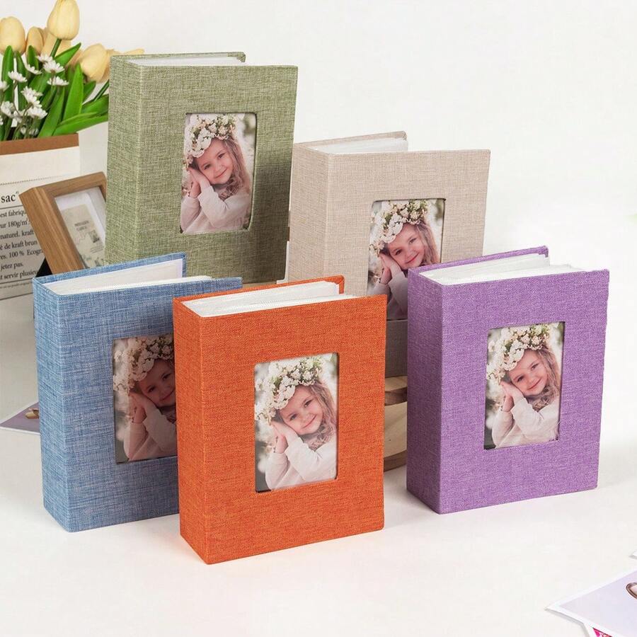 1pc 4x6 Photo Album, 100 Capacity, Linen Fabric Cover, Slip-In Pocket Style, Suitable For Wedding, Family, Vacation, Anniversary, Birthday Gifts, Anniversary Celebration, Perfect Gift - Multicolor - View 1
